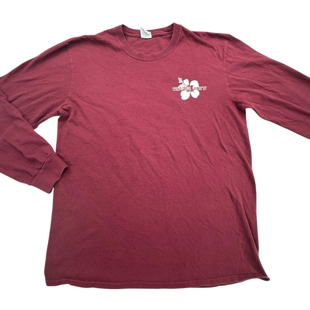 Trader Joe's Shirt Mens Large Maroon Long Sleeve Employee Logo Graphic